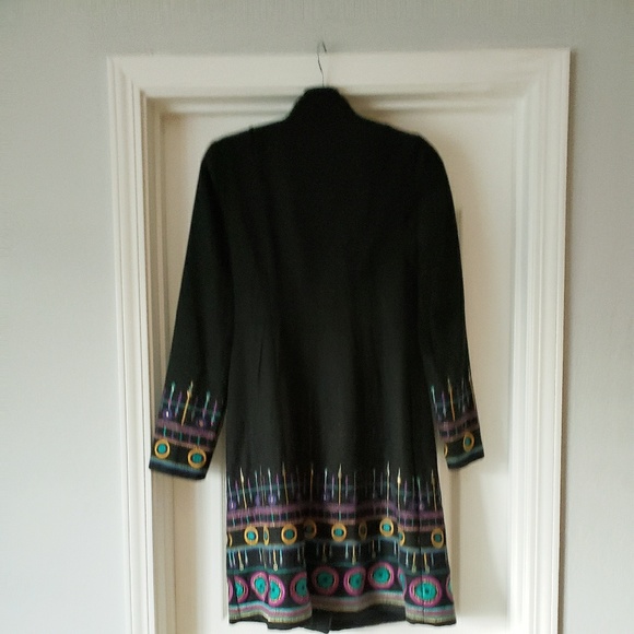 Anthro Tracy Reese Black Embroidered Wool Coat - Picture 3 of 6